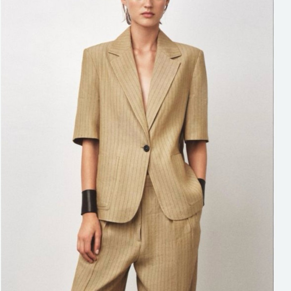 Zara Camel Pinstripe Jacket